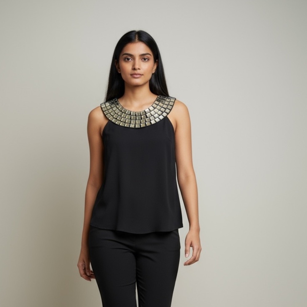 Venus ladies, black sleeveless top Jewel neck line excellent condition size 8
